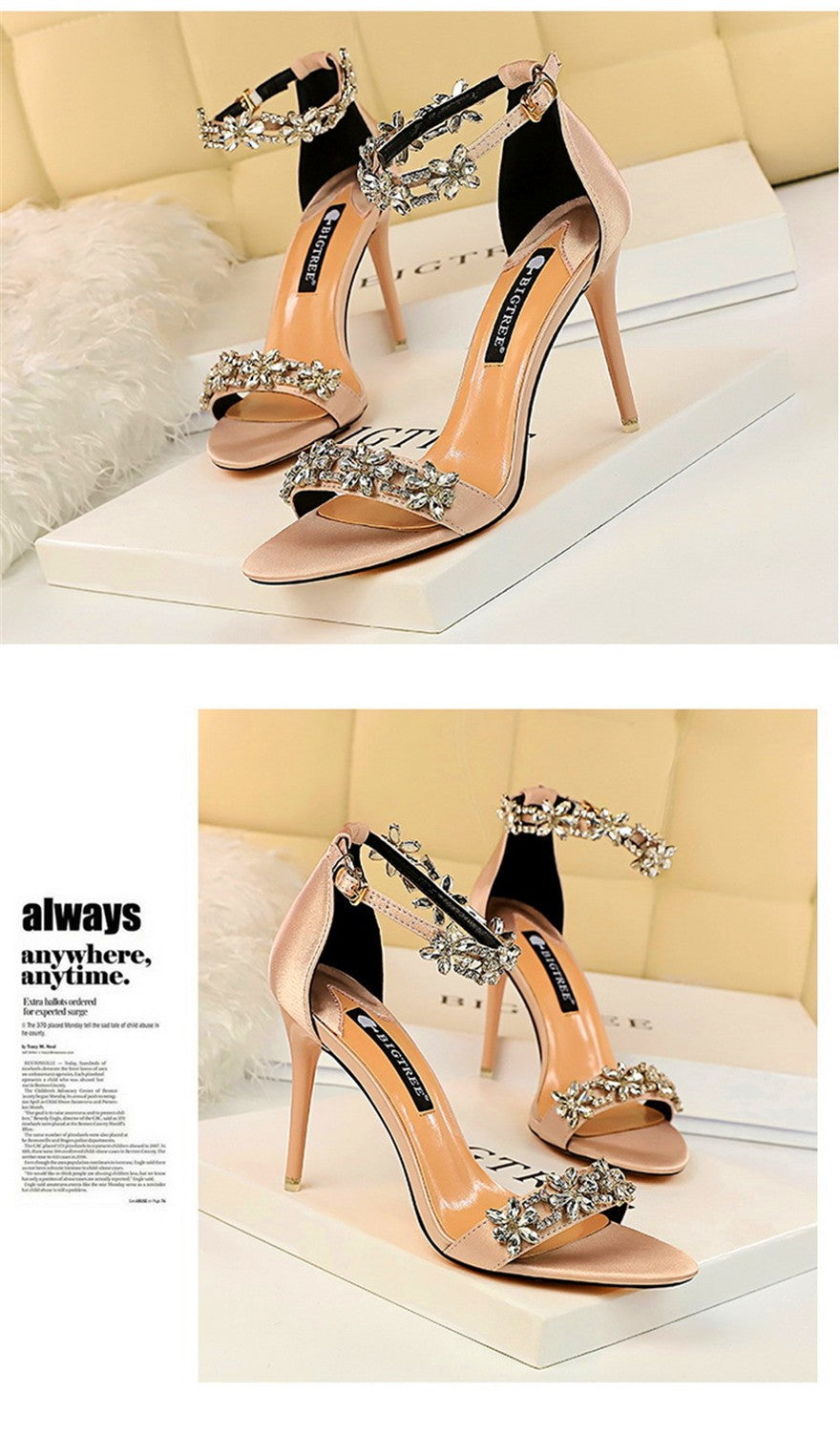 Sandálias femininas de seda macia, dedo aberto, verão 2025 — luxo com cristais, fivela no tornozelo, salto alto elegante, perfeitas para festas, noivas e ocasiões especiais