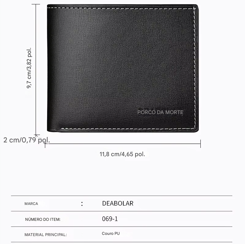 Carteira Curta em Couro PU para Homens Estilo Fino e Dobrável Perfeita para Jovens! Titular de Cartão de Crédito Inclusa!