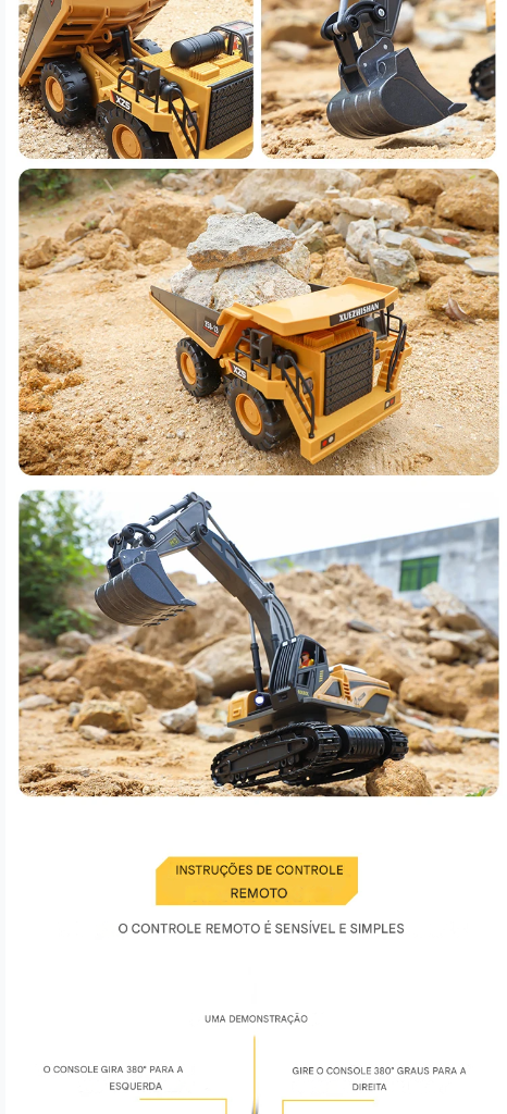 Caminhão Basculante Escavadeira RC 2.4G – Veículo de Engenharia com Controle Remoto