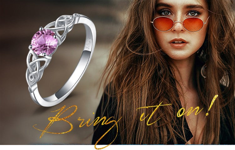 JewelryPalace | Anel Nó Celta com Safira Rosa Criada, em Prata Esterlina 925 — Anel de Promessa, Noivado, Jóias Finas e Presente para Mulheres.