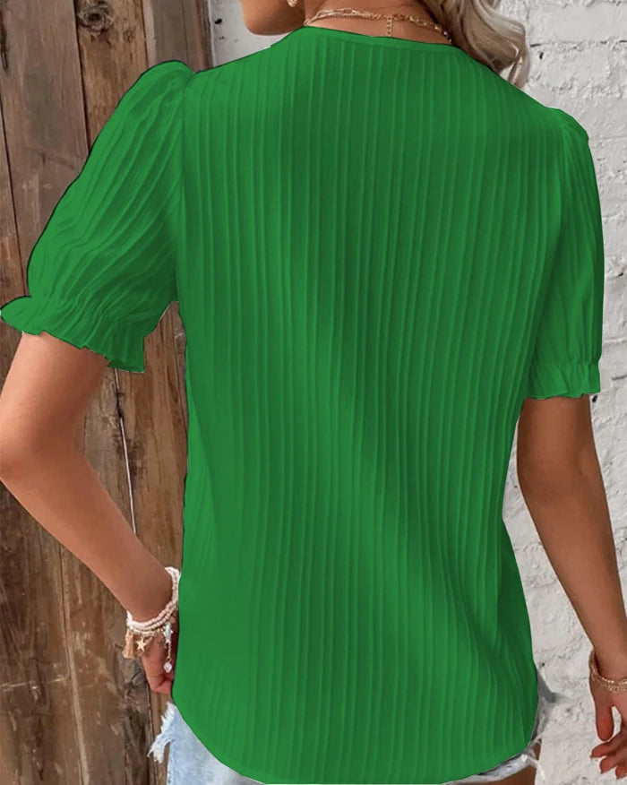 Novo top feminino de verão, sólido e sexy, com decote em V e mangas curtas. Blusa solta de moda splice, plus size, ideal para o vestuário de rua