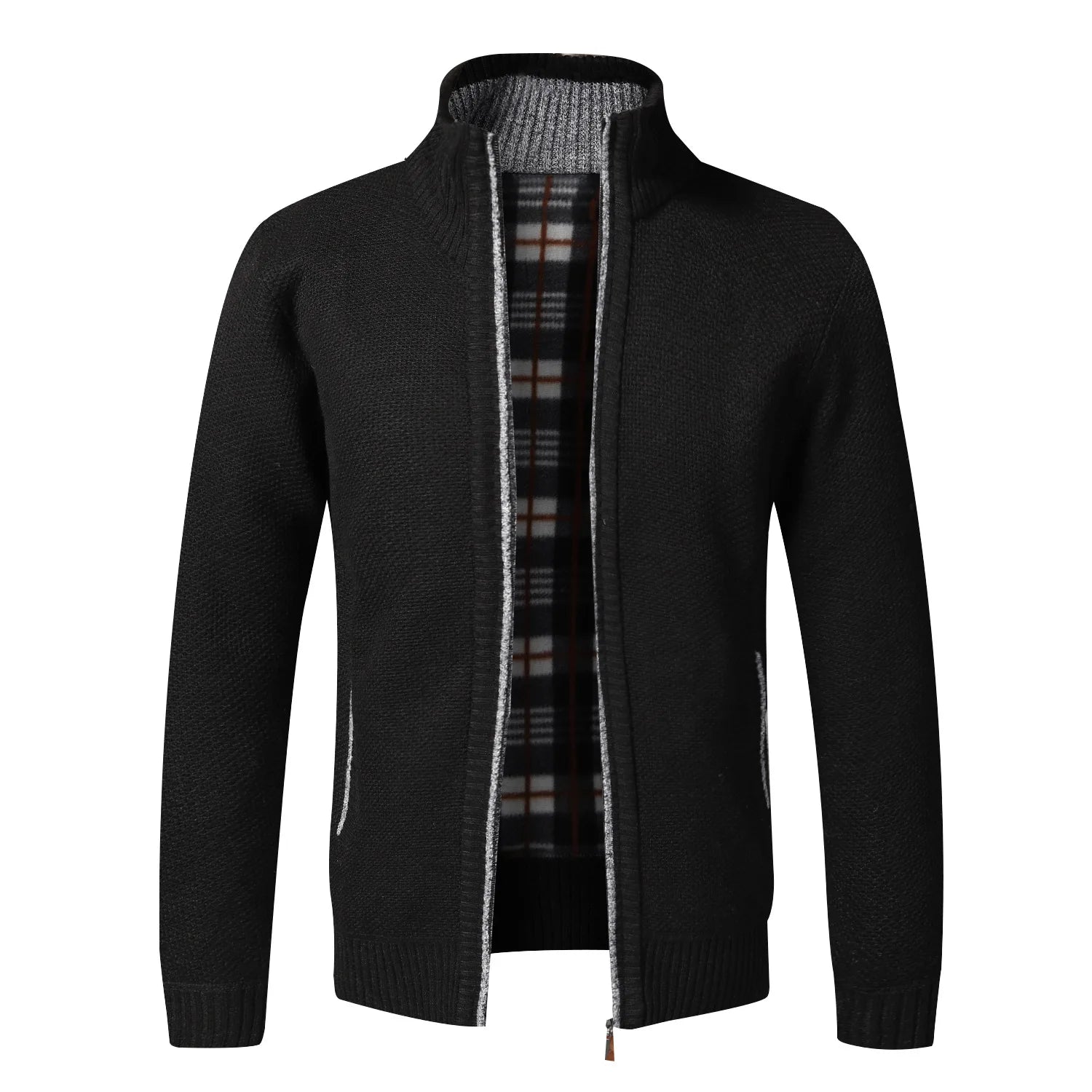 Casaco de malha slim fit masculino, com zíper, em polar. Cardigã grosso e quente, ideal para outono e inverno.