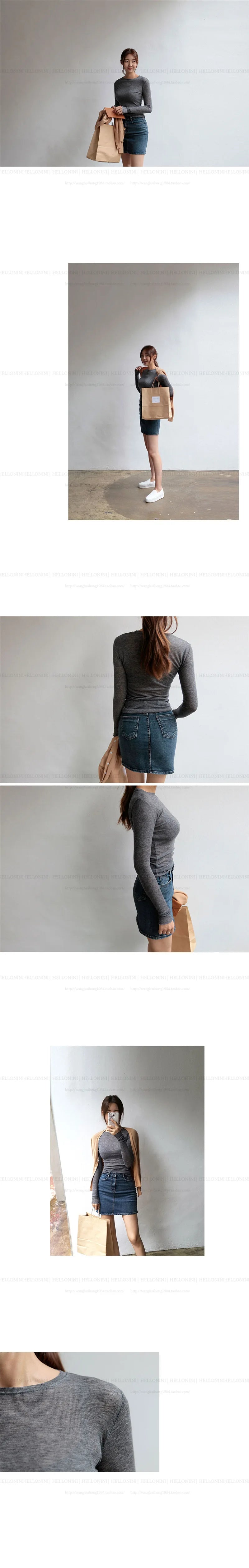 Camisa feminina básica de alta qualidade, elástica e simples. Camisetas femininas casuais, com manga longa e design sexy, em tecido fino e transparente.