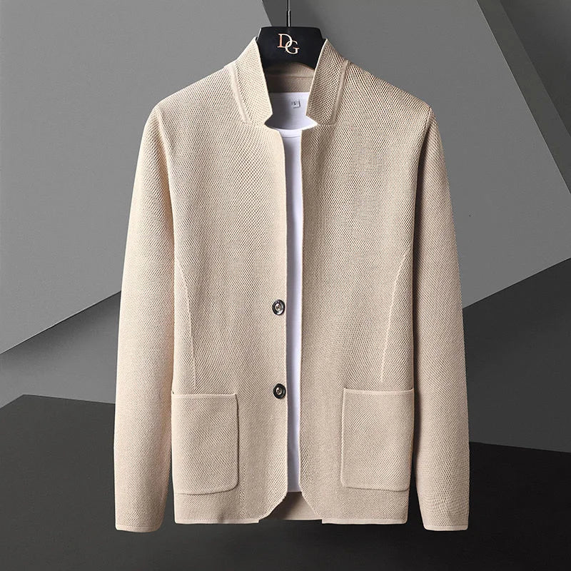 2022 cardigan jaqueta masculina cor sólida de malha casual gola fino ajuste cas