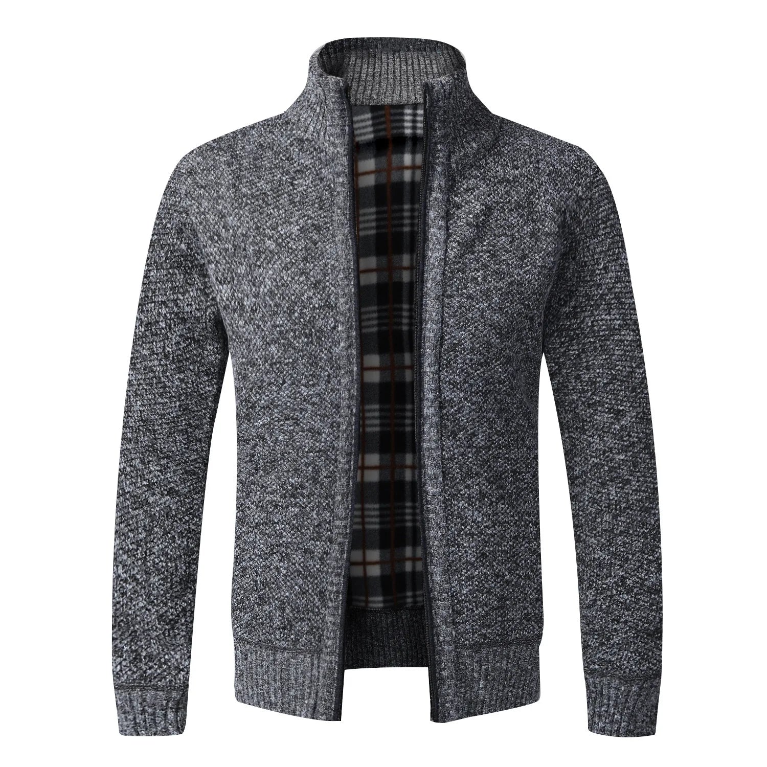 Casaco de malha slim fit masculino, com zíper, em polar. Cardigã grosso e quente, ideal para outono e inverno.