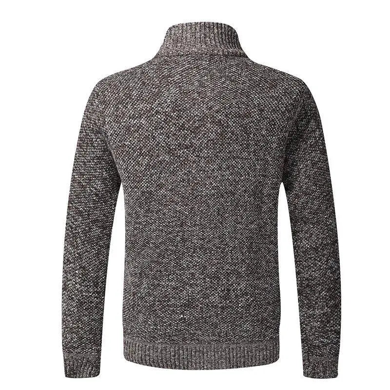 Casaco de malha slim fit masculino, com zíper, em polar. Cardigã grosso e quente, ideal para outono e inverno.