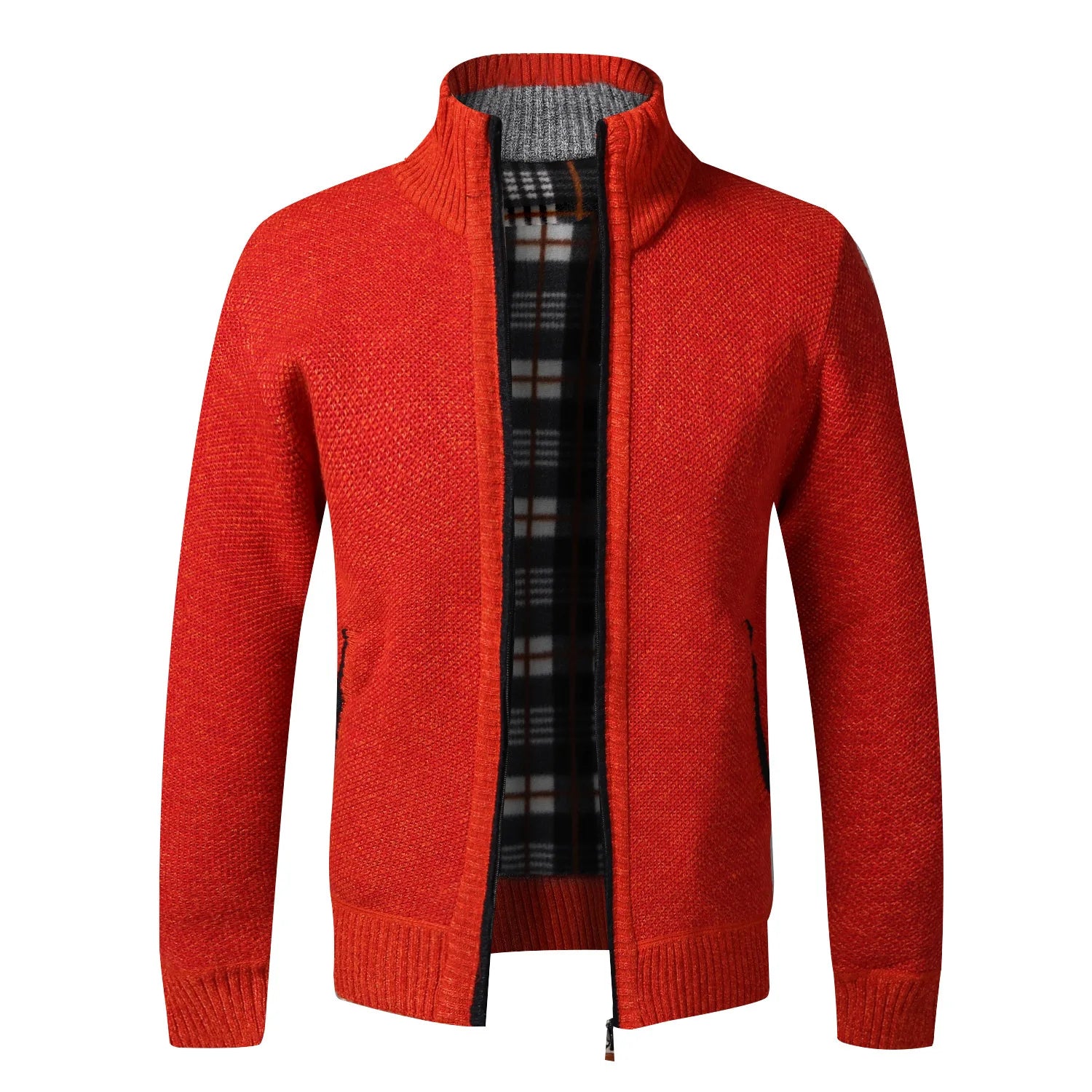 Casaco de malha slim fit masculino, com zíper, em polar. Cardigã grosso e quente, ideal para outono e inverno.