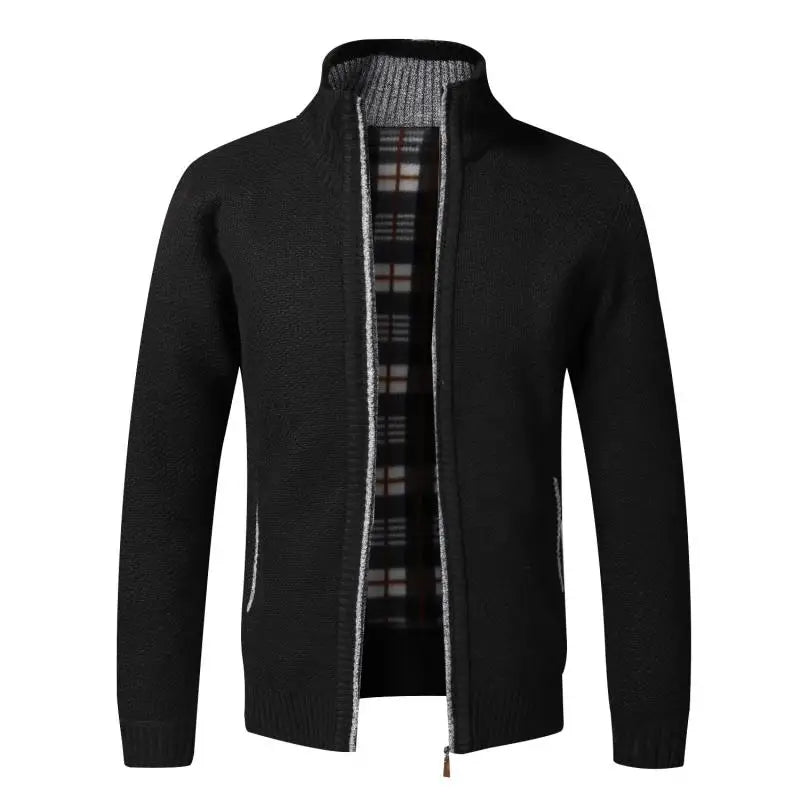 Casaco de malha slim fit masculino, com zíper, em polar. Cardigã grosso e quente, ideal para outono e inverno.