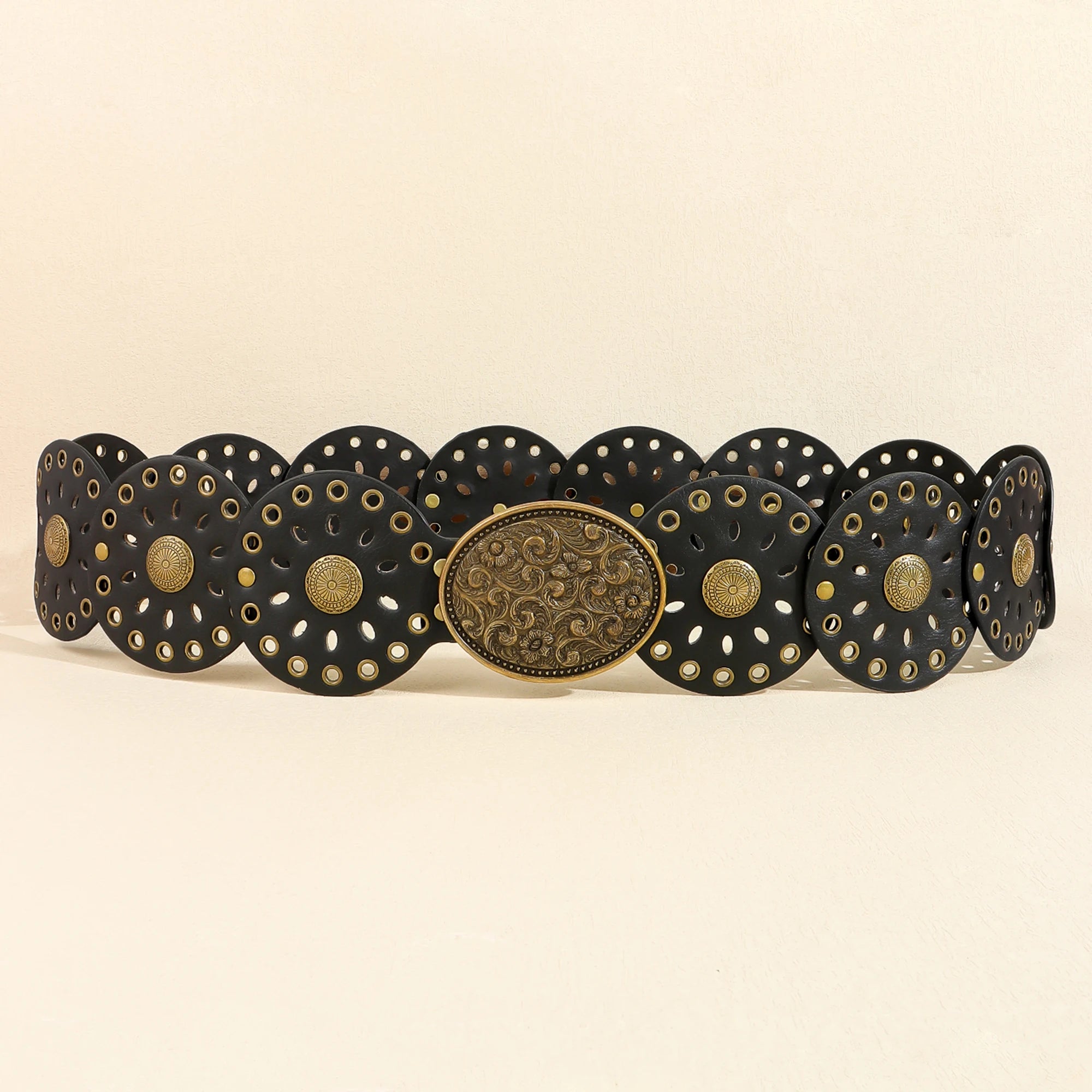 Novo rebite peça redonda cinto estilo étnico para mulheres vintage com saia ca