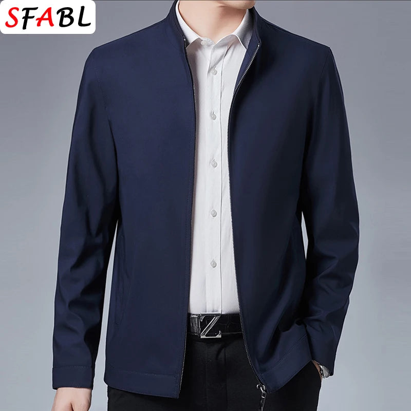 Jaqueta casual de negócios masculina, blazer de luxo, casaco de escritório monocromático. Com zíper de alta qualidade, ideal para o outono. Disponível em tamanho 3XL. Novo e de ótima qualidade.