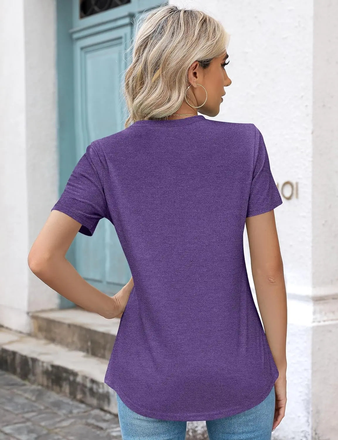 Blusas femininas casuais com gola redonda e mangas curtas plissadas