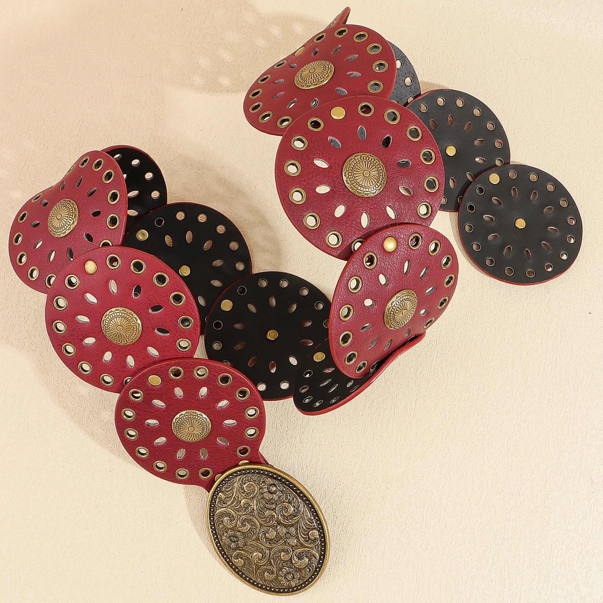 Novo rebite peça redonda cinto estilo étnico para mulheres vintage com saia ca