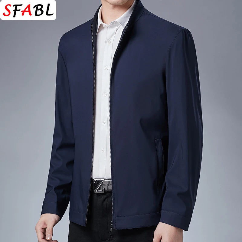 Jaqueta casual de negócios masculina, blazer de luxo, casaco de escritório monocromático. Com zíper de alta qualidade, ideal para o outono. Disponível em tamanho 3XL. Novo e de ótima qualidade.
