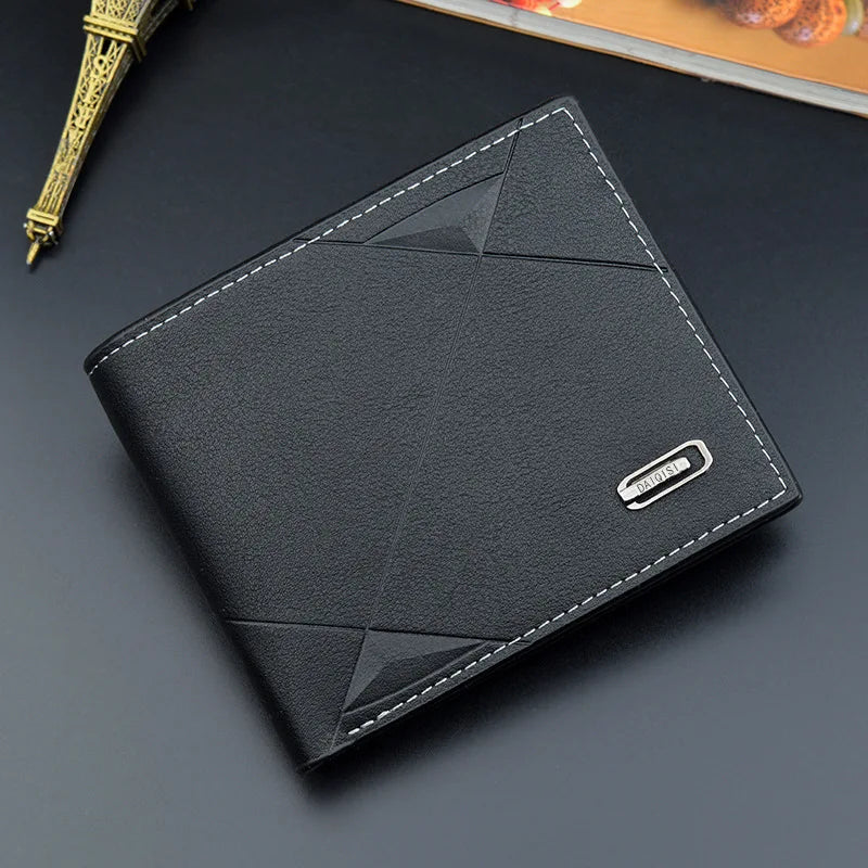 Carteira Bifold Curta Masculina em Couro Sintético Titular de Cartão de Identificação e Crédito Design Sólido e Elegante Ideal para Negócios e Uso Diário!