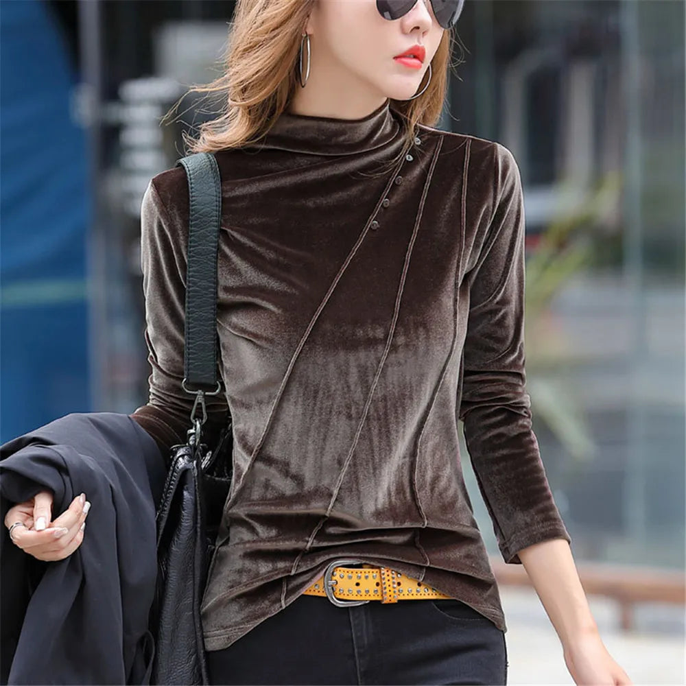 Blusa de Gola Alta Feminina – Tamanhos 3XL e 4XL, Veludo Grosso e Quente para o Inverno!