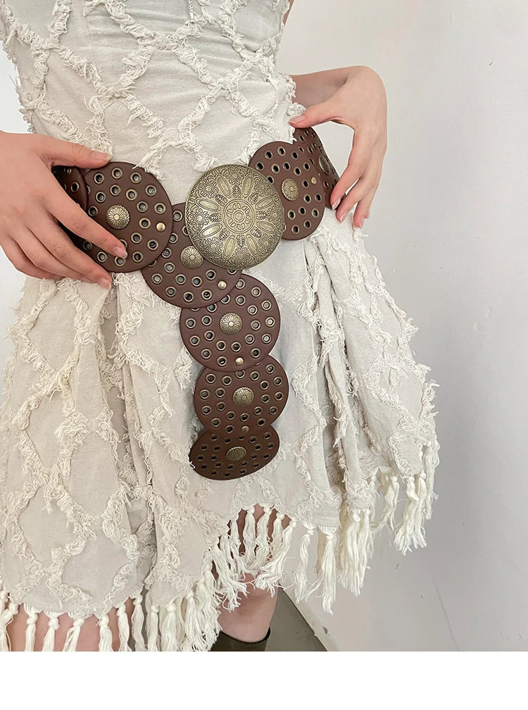Cinto Circular Oco Estilo Retrô Acessórios Exagerados para o Verão 2024 Estilo Europeu Perfeito para Vestidos!