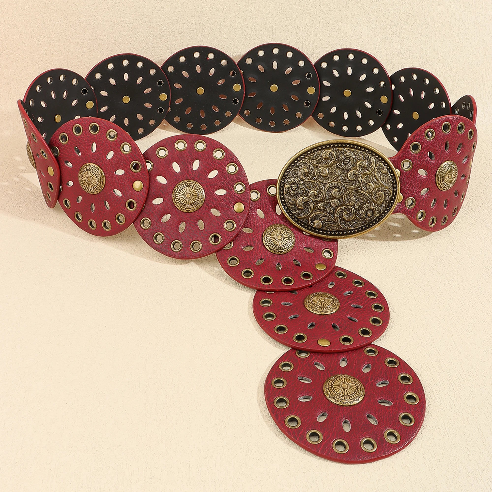 Novo rebite peça redonda cinto estilo étnico para mulheres vintage com saia ca