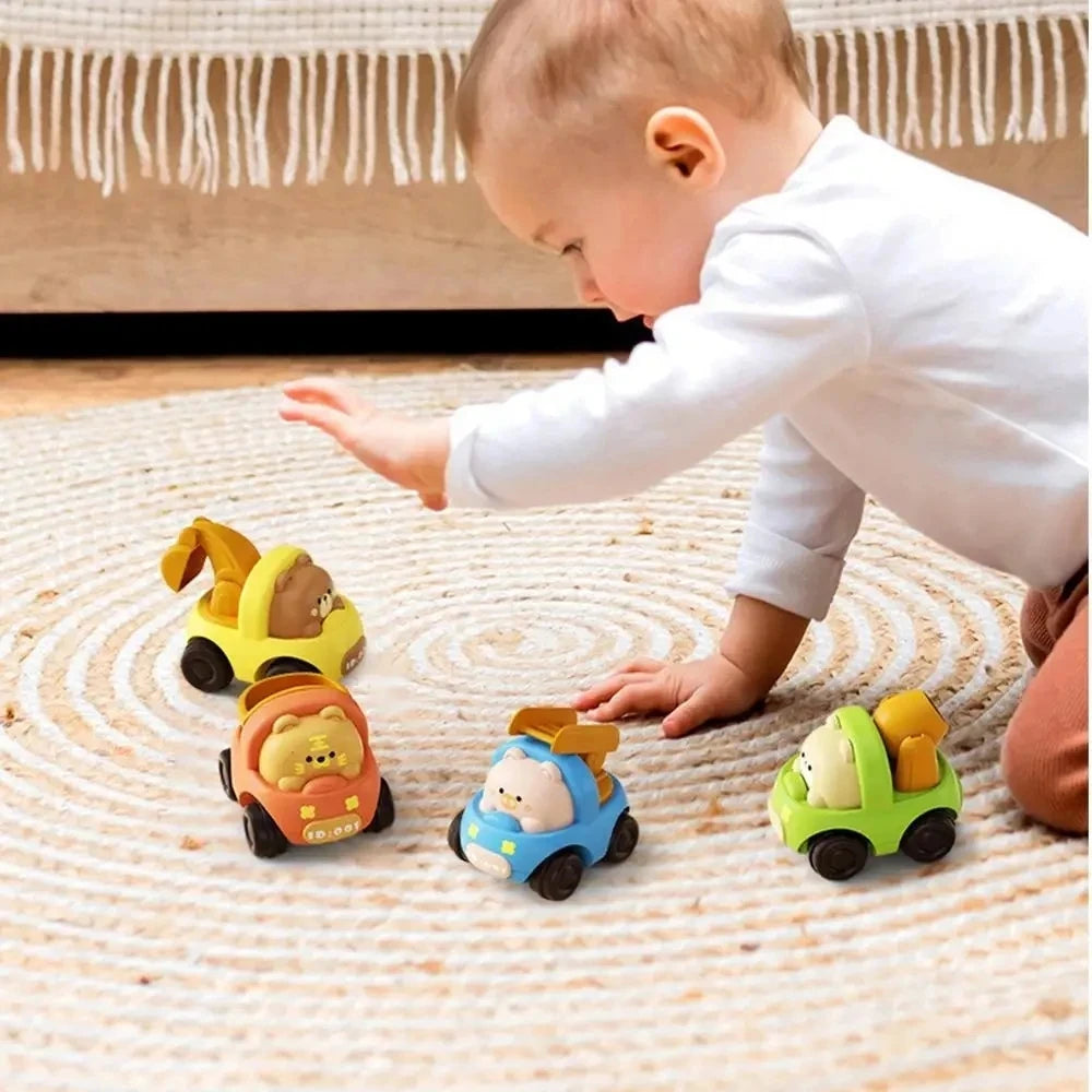 Carro de animais do bebê brinquedos da criança imprensa e ir carros puxar para trás carro iluminar brinquedos carros de corda para crianças 1 2 anos de idade menino presentes de aniversário