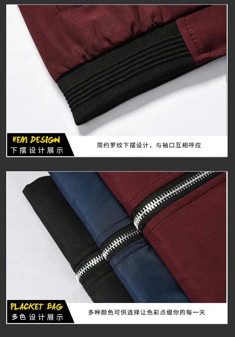 Jaqueta Masculina de Outono - Manga Longa, Uniforme de Beisebol, À Prova de Vento, Ideal para Ciclismo, Jaqueta Fina Sólida com Zíper, Casual e Esportiva para Atividades ao Ar Livre.