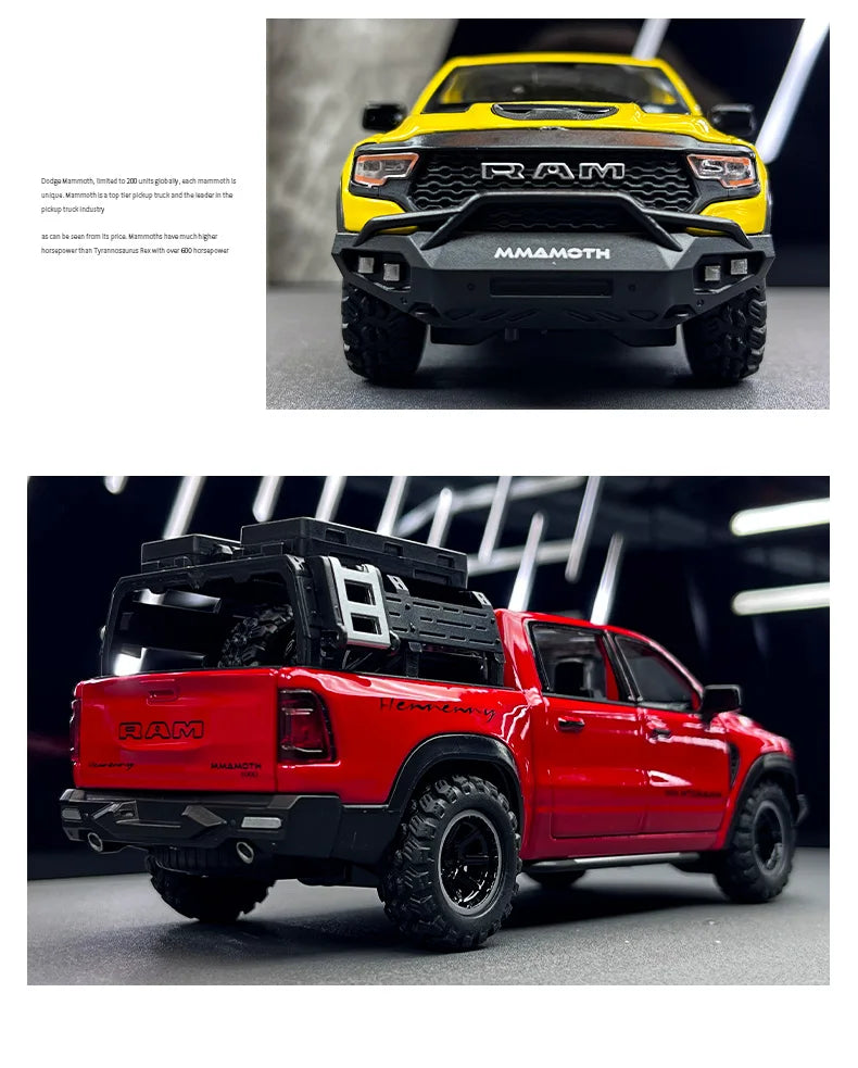 Dodge Ram 1000 TRX Mamute 1:32 - Pickup com Som, Luz e Movimento Para Trás - Brinquedo Colecionável para Crianças, Presente Ideal de Aniversário!