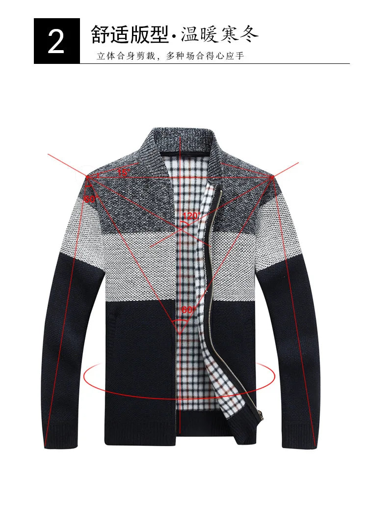 Jaquetas de malha masculinas para outono e inverno, grossas, macias e quentes, com mangas longas e gola. Perfeitas para um estilo casual e moderno.