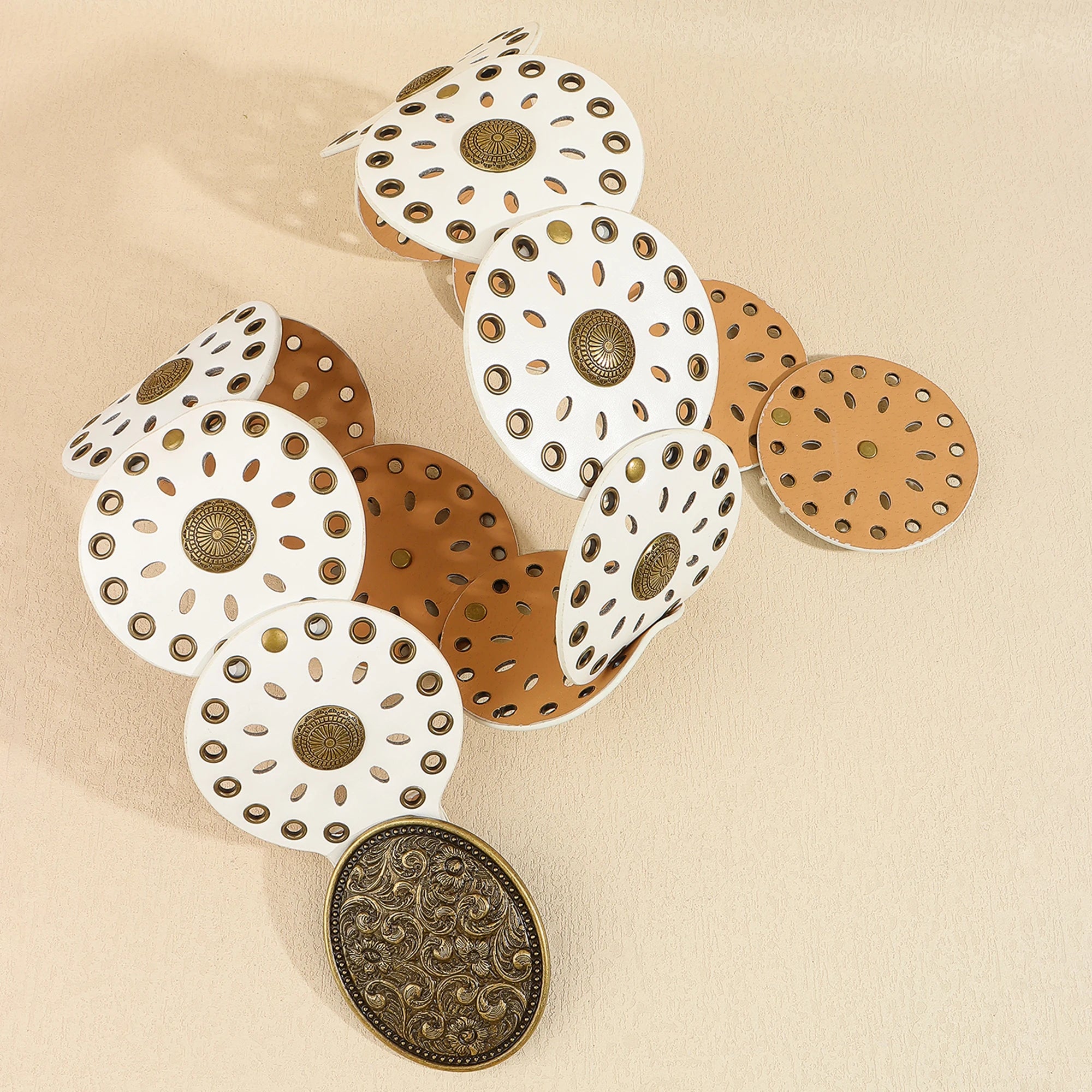 Novo rebite peça redonda cinto estilo étnico para mulheres vintage com saia ca