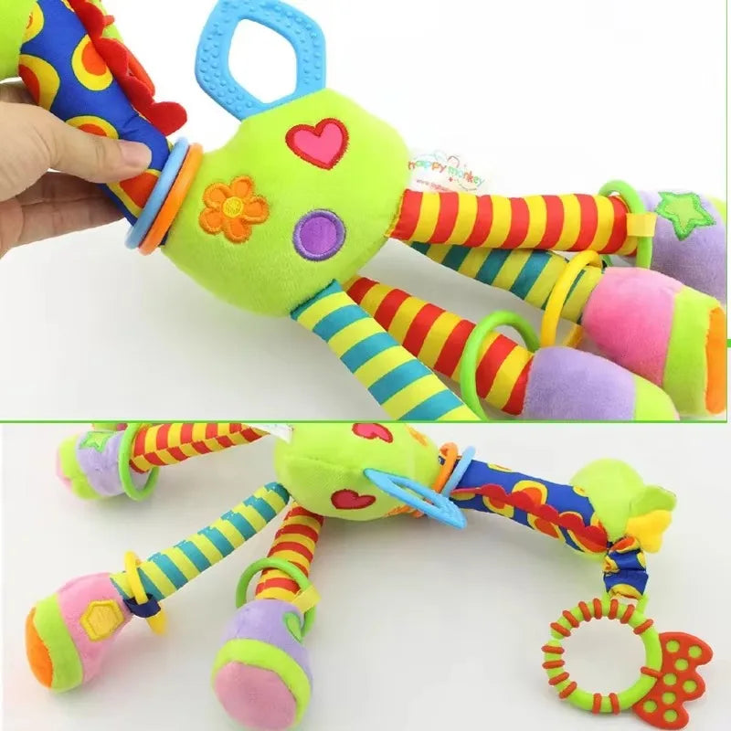 Girafa e zebra de pelúcia macias com sinos e chocalhos, ideal para o desenvolvimento do bebê. Brinquedo com mordedor, perfeito para presentear recém-nascidos.