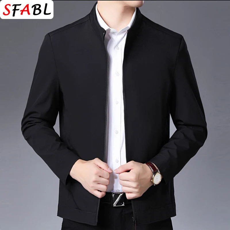 Jaqueta casual de negócios masculina, blazer de luxo, casaco de escritório monocromático. Com zíper de alta qualidade, ideal para o outono. Disponível em tamanho 3XL. Novo e de ótima qualidade.