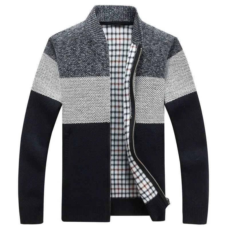 Jaquetas de malha masculinas para outono e inverno, grossas, macias e quentes, com mangas longas e gola. Perfeitas para um estilo casual e moderno.