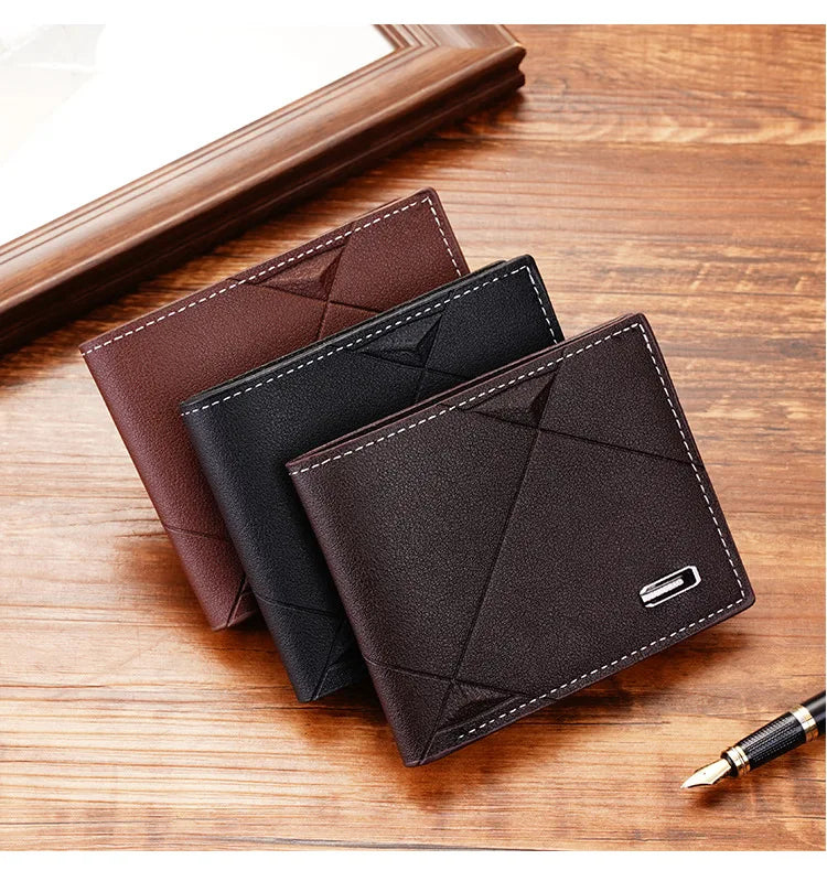 Carteira Bifold Curta Masculina em Couro Sintético Titular de Cartão de Identificação e Crédito Design Sólido e Elegante Ideal para Negócios e Uso Diário!