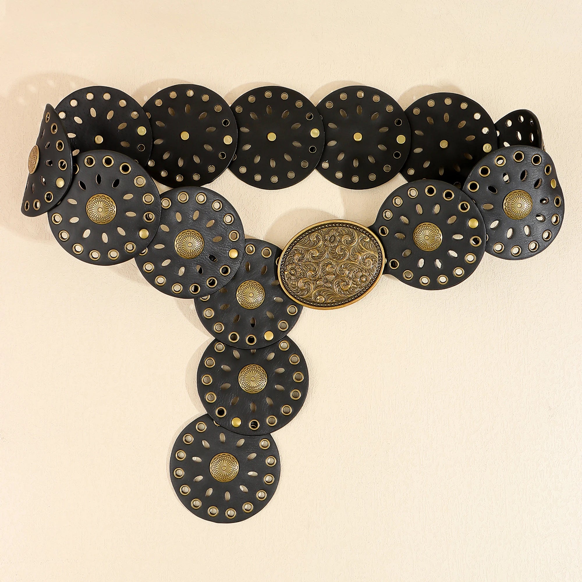 Novo rebite peça redonda cinto estilo étnico para mulheres vintage com saia ca