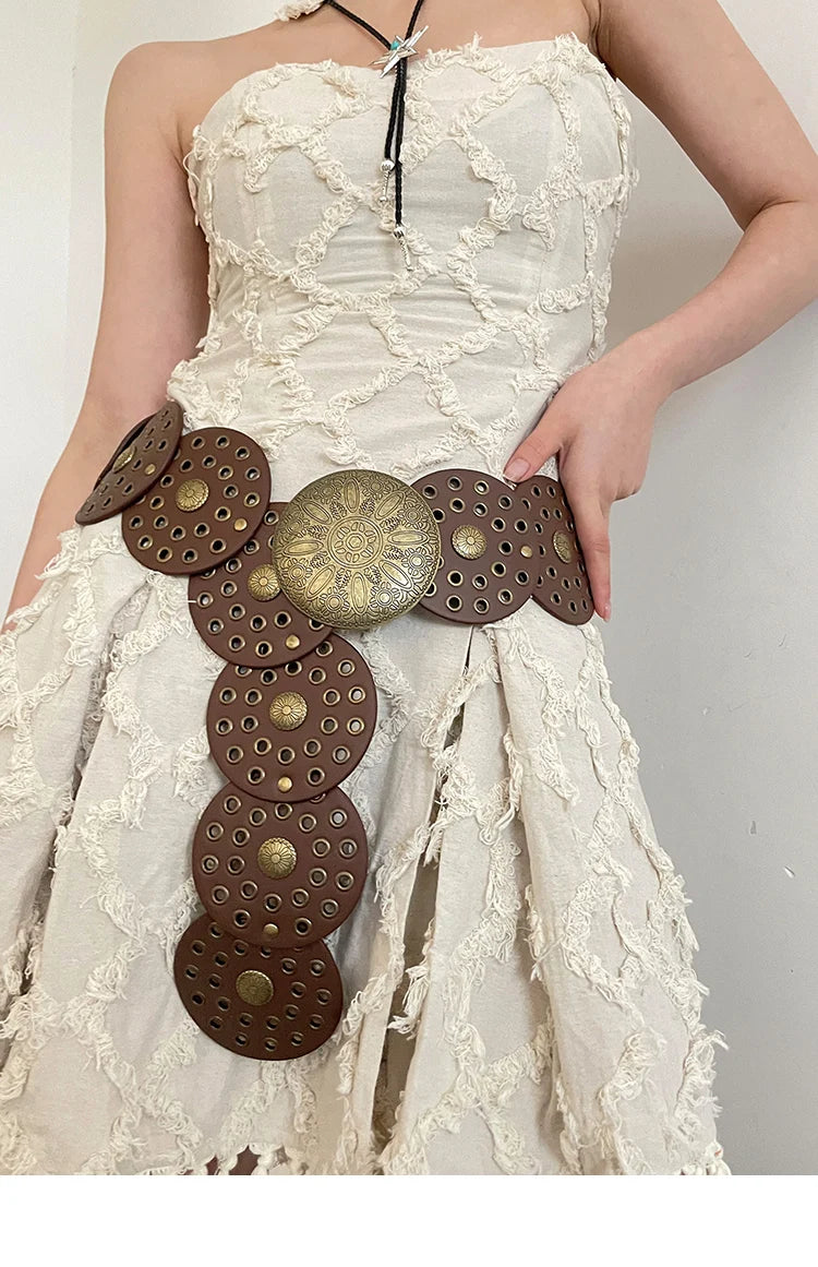 Cinto Circular Oco Estilo Retrô Acessórios Exagerados para o Verão 2024 Estilo Europeu Perfeito para Vestidos!