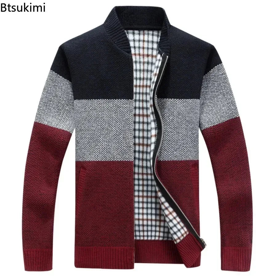 Jaquetas de malha masculinas para outono e inverno, grossas, macias e quentes, com mangas longas e gola. Perfeitas para um estilo casual e moderno.
