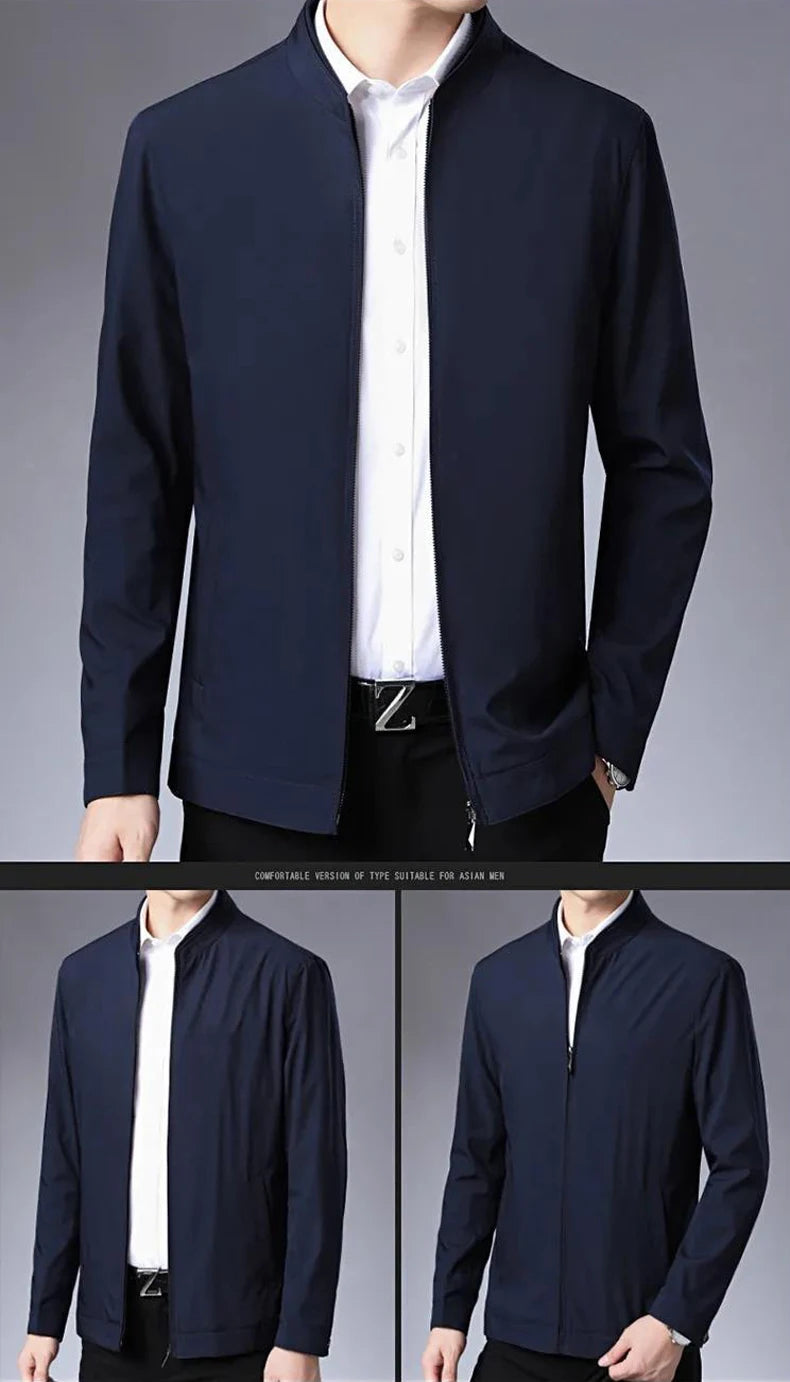 Jaqueta casual de negócios masculina, blazer de luxo, casaco de escritório monocromático. Com zíper de alta qualidade, ideal para o outono. Disponível em tamanho 3XL. Novo e de ótima qualidade.