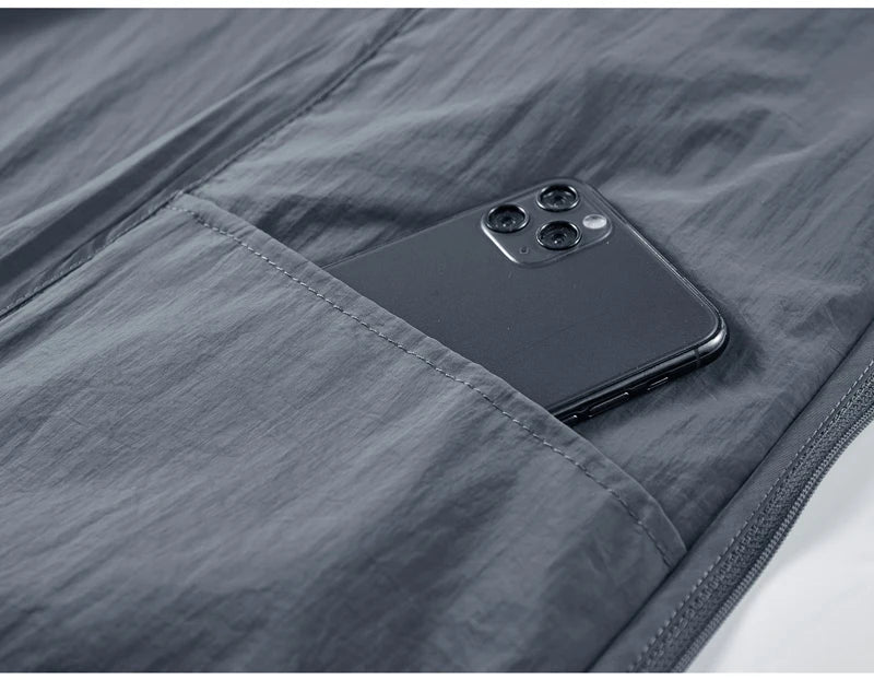 Jaqueta masculina de verão, com secagem rápida, ideal para caminhadas. À prova d'água e com proteção solar UV, é perfeita para esportes ao ar livre, como pesca, acampamento e corrida.