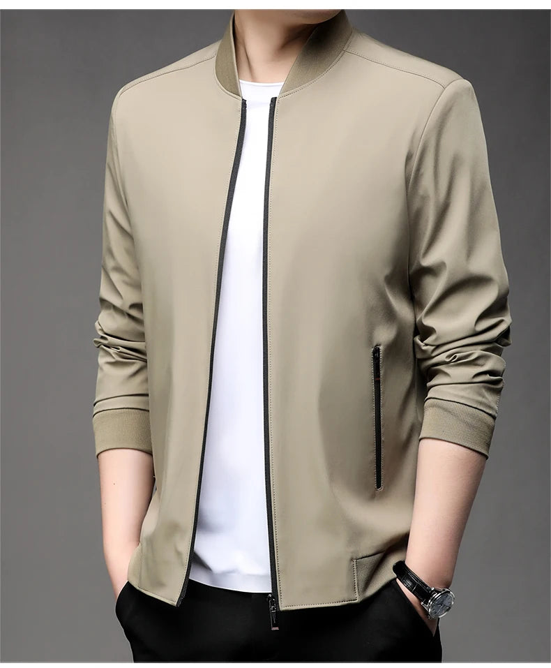 Jaqueta casual de negócios de alta qualidade para a primavera, com gola de beisebol. Estilo bonito e moderno, ideal para a juventude.