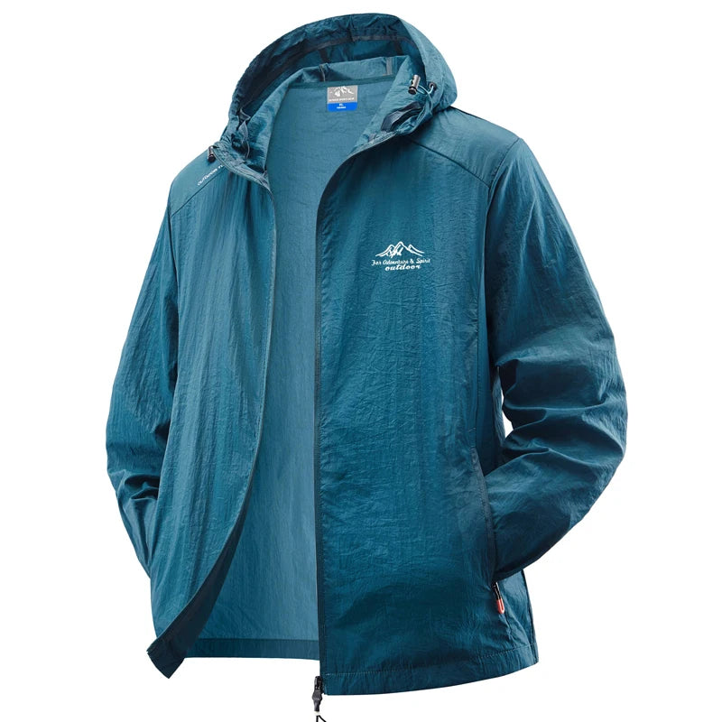 Jaquetas de verão à prova d'água para homens, ideais para caminhadas, pesca, ciclismo e ginásio. Casaco com capuz, esportes ao ar livre e proteção solar, jaqueta fina e leve.