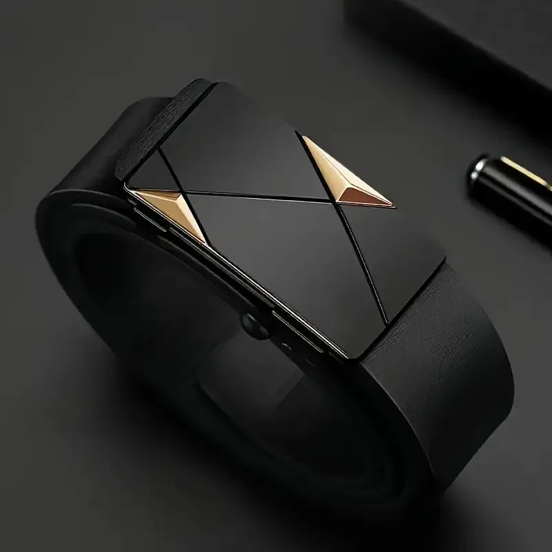 Cinto de Couro PU Masculino Elegante Cintos da Moda para o Dia a Dia, Lazer, Festas, Festivais e Trabalho Com Fivela Automática de Negócios