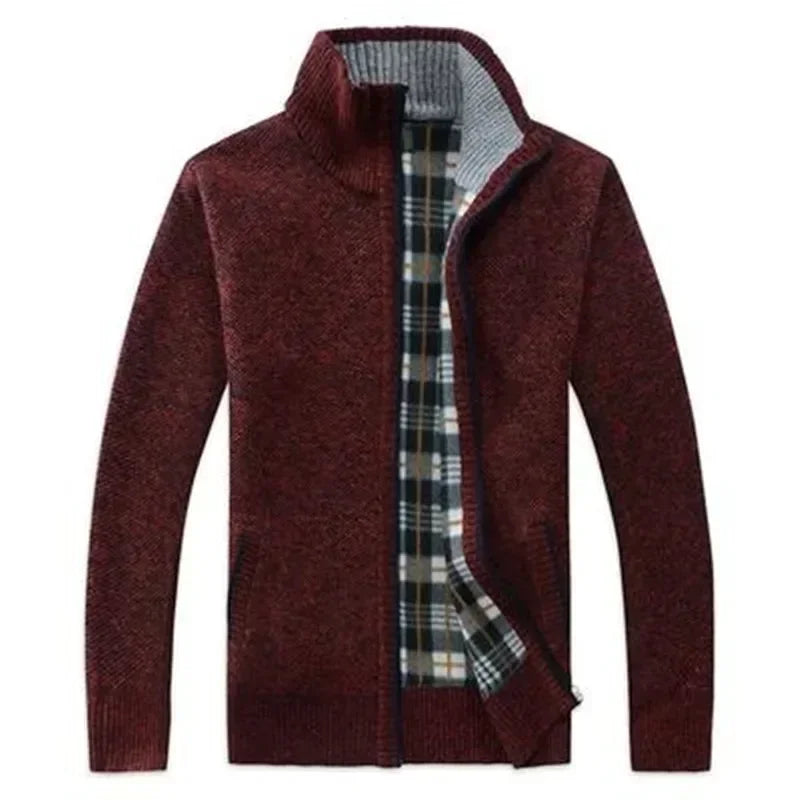 Jaquetas de malha masculinas para outono e inverno, grossas, macias e quentes, com mangas longas e gola. Perfeitas para um estilo casual e moderno.