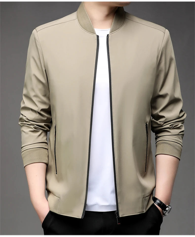 Jaqueta casual de negócios de alta qualidade para a primavera, com gola de beisebol. Estilo bonito e moderno, ideal para a juventude.