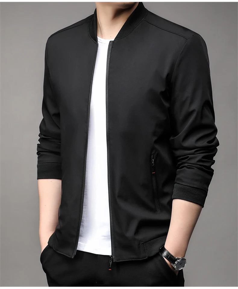 Jaqueta casual de negócios de alta qualidade para a primavera, com gola de beisebol. Estilo bonito e moderno, ideal para a juventude.