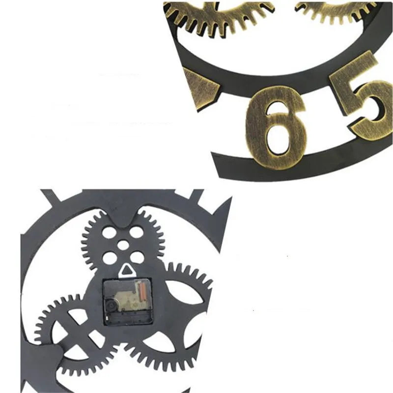 Relógio de Parede 3D Estilo Industrial Retro em Madeira Decoração para casa, sala de estar, escritório e barra. Arte decorativa para parede. Horologe.