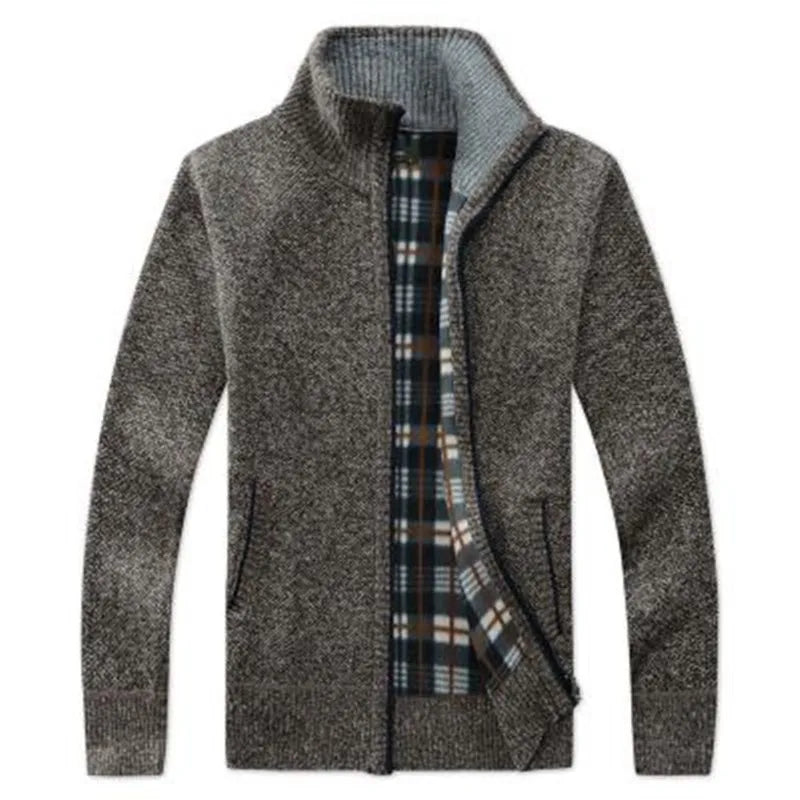Jaquetas de malha masculinas para outono e inverno, grossas, macias e quentes, com mangas longas e gola. Perfeitas para um estilo casual e moderno.