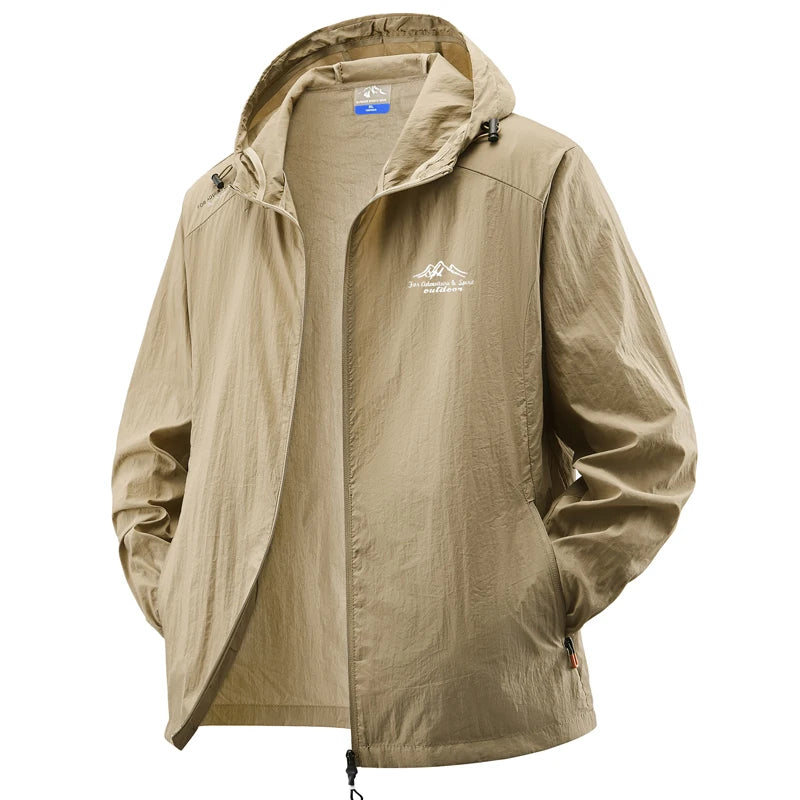 Jaquetas de verão à prova d'água para homens, ideais para caminhadas, pesca, ciclismo e ginásio. Casaco com capuz, esportes ao ar livre e proteção solar, jaqueta fina e leve.