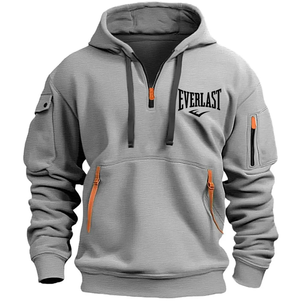 Everlast – Moletom Masculino com Capuz, Suéter Esportivo Casual, Jaqueta Solta, Mangas Compridas, com Zíper e Vários Bolsos, Estilo Harajuku.