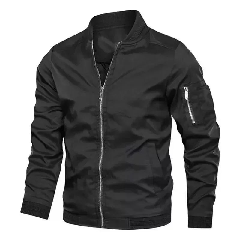 Jaqueta Masculina de Outono - Manga Longa, Uniforme de Beisebol, À Prova de Vento, Ideal para Ciclismo, Jaqueta Fina Sólida com Zíper, Casual e Esportiva para Atividades ao Ar Livre.