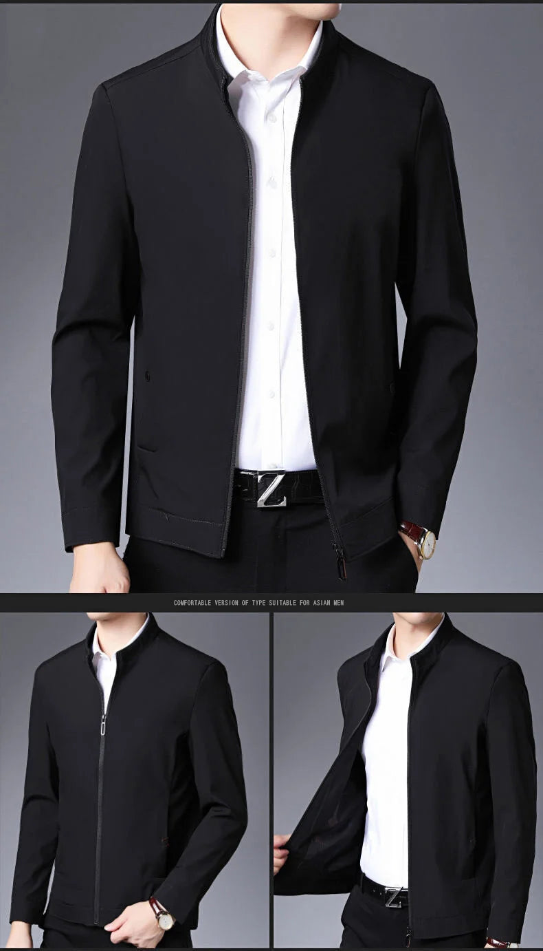 Jaqueta casual de negócios masculina, blazer de luxo, casaco de escritório monocromático. Com zíper de alta qualidade, ideal para o outono. Disponível em tamanho 3XL. Novo e de ótima qualidade.