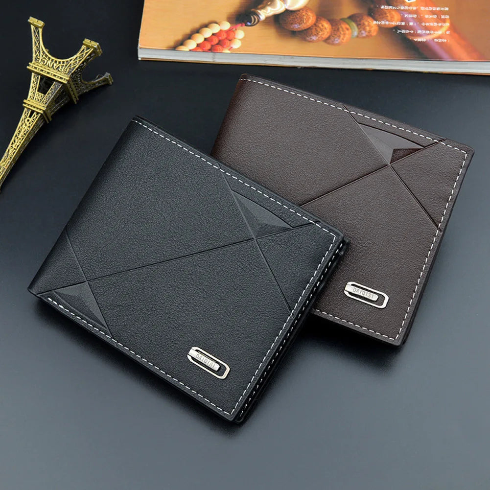Carteira Bifold Curta Masculina em Couro Sintético Titular de Cartão de Identificação e Crédito Design Sólido e Elegante Ideal para Negócios e Uso Diário!