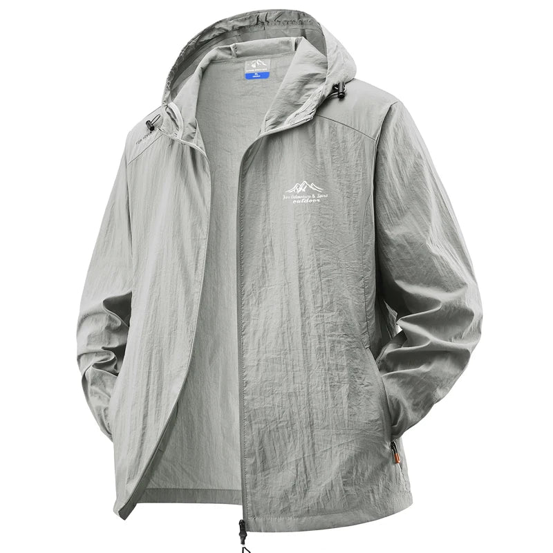 Jaquetas de verão à prova d'água para homens, ideais para caminhadas, pesca, ciclismo e ginásio. Casaco com capuz, esportes ao ar livre e proteção solar, jaqueta fina e leve.