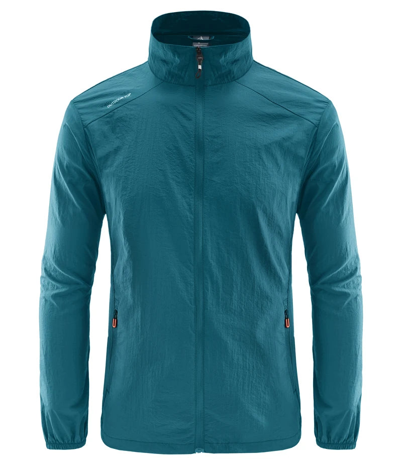 Jaqueta masculina de verão, com secagem rápida, ideal para caminhadas. À prova d'água e com proteção solar UV, é perfeita para esportes ao ar livre, como pesca, acampamento e corrida.